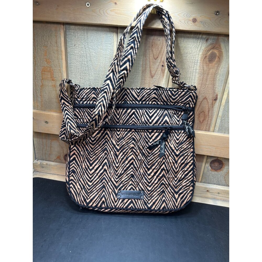 Vera Bradley Zebra Print Quilted Crossbody Bag With Multiple Zipper Pockets